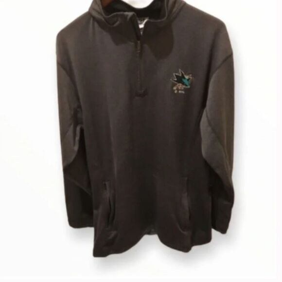Men’s NHL Sharks Ice Hockey Grey 1/4 Zip Pullover - Picture 1 of 6